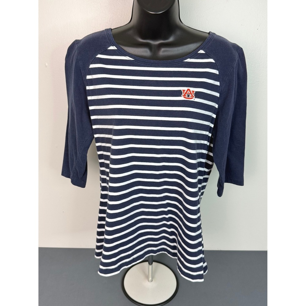 Cutter & Buck Women's 3/4 Raglan Sleeve Cotton Stripe T-Shirt Blue Size XL